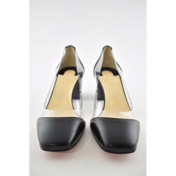 Christian Louboutin Grandola 55 Black Leather PVC Bois Block Heel Sandal Pump 37 - Picture 5 of 12